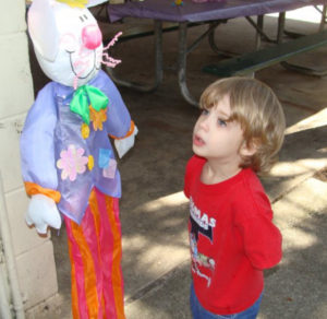 toddler and stuffed rabbit